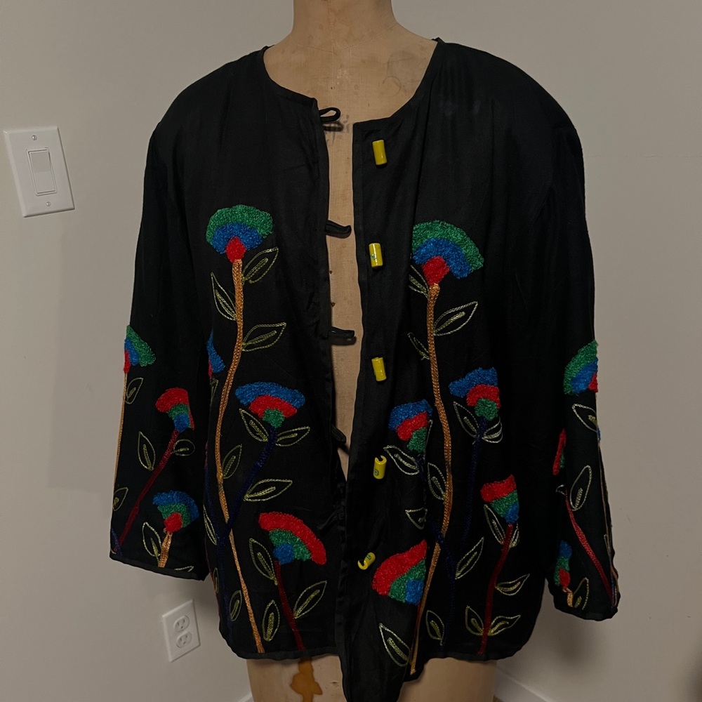 Allure Black Embroidered Floral Jacket with Multicolor Accents